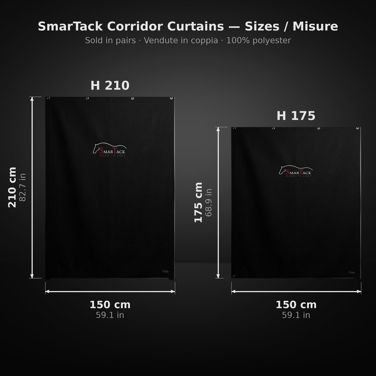 SmarTack Corridor Curtains size guide, 150x210 cm and 150x175 cm