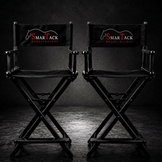 SmarTack Director Chair, pair of black folding show stable chairs with embroidered SmarTack logo