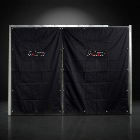 SmarTack Tack Room Set, black polyester show stable curtains with embroidered logo